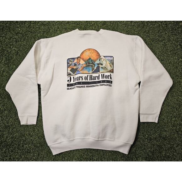 Vtg Oneita Power-Sweats Mens Pullover Sweatshirt White XXL SEAGATE 1989-1994 USA - Picture 1 of 6